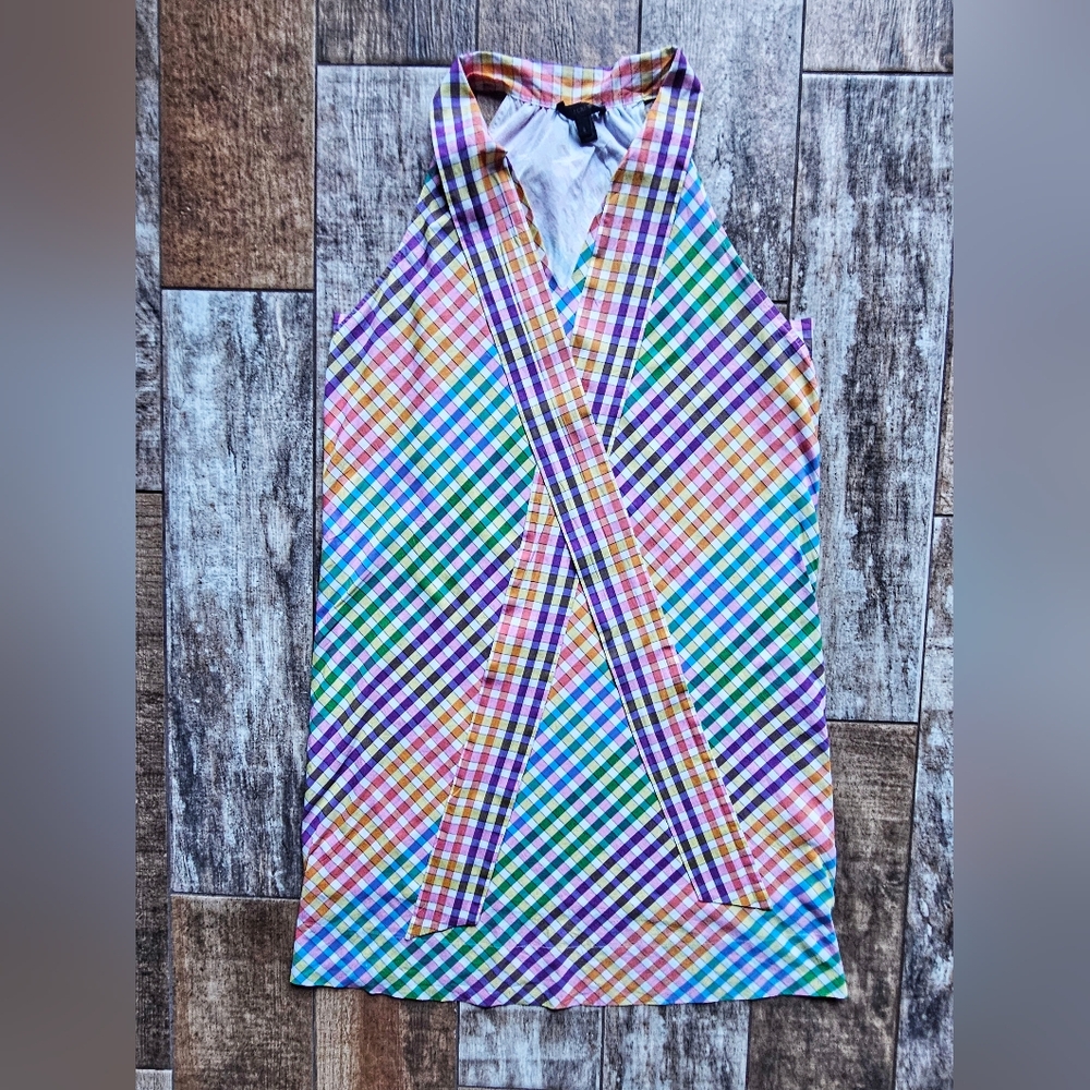 J.Crew Multicolor Gingham Tie Neck Halter Dress Size 2 Preppy Spring Easter EUC